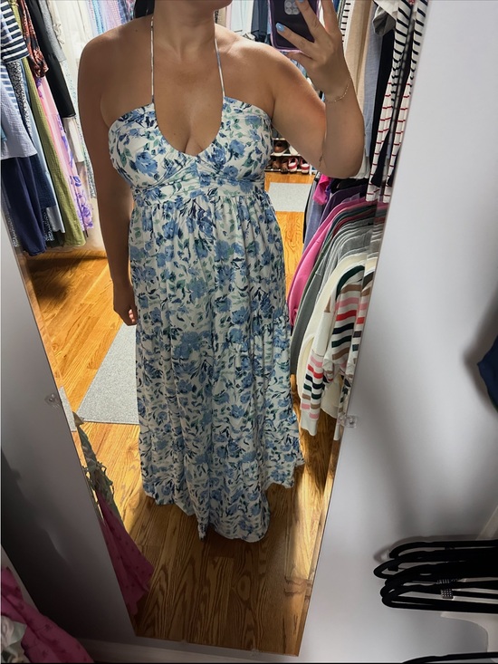 Dresses & Skirts - Floral Halter Maxi Dress in Blue and White